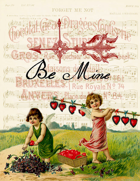 Valentine-Be Mine Print , Pillow, Note Cards, Tea Towel, Digital Download - BELLAVINTAGEHOME