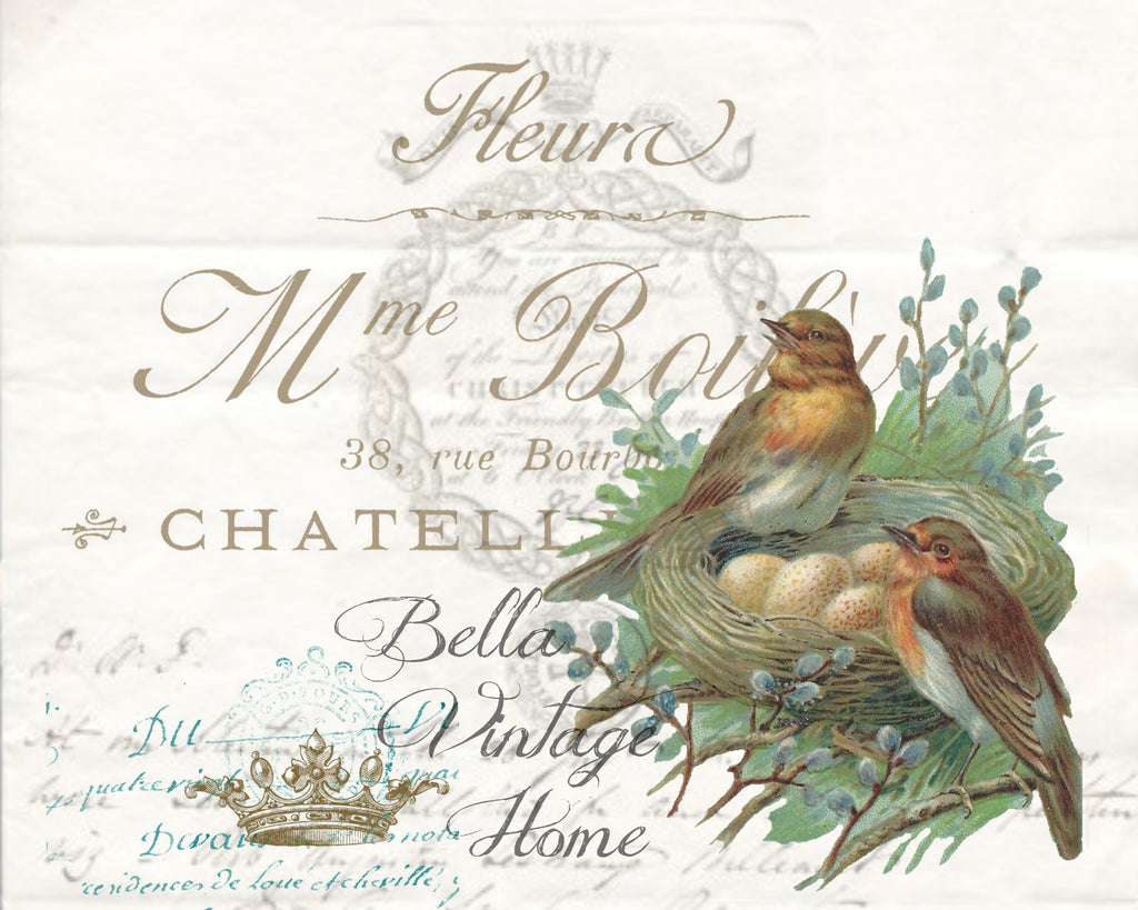 Bird Tea Towel Two Birds with Nest - BELLAVINTAGEHOME