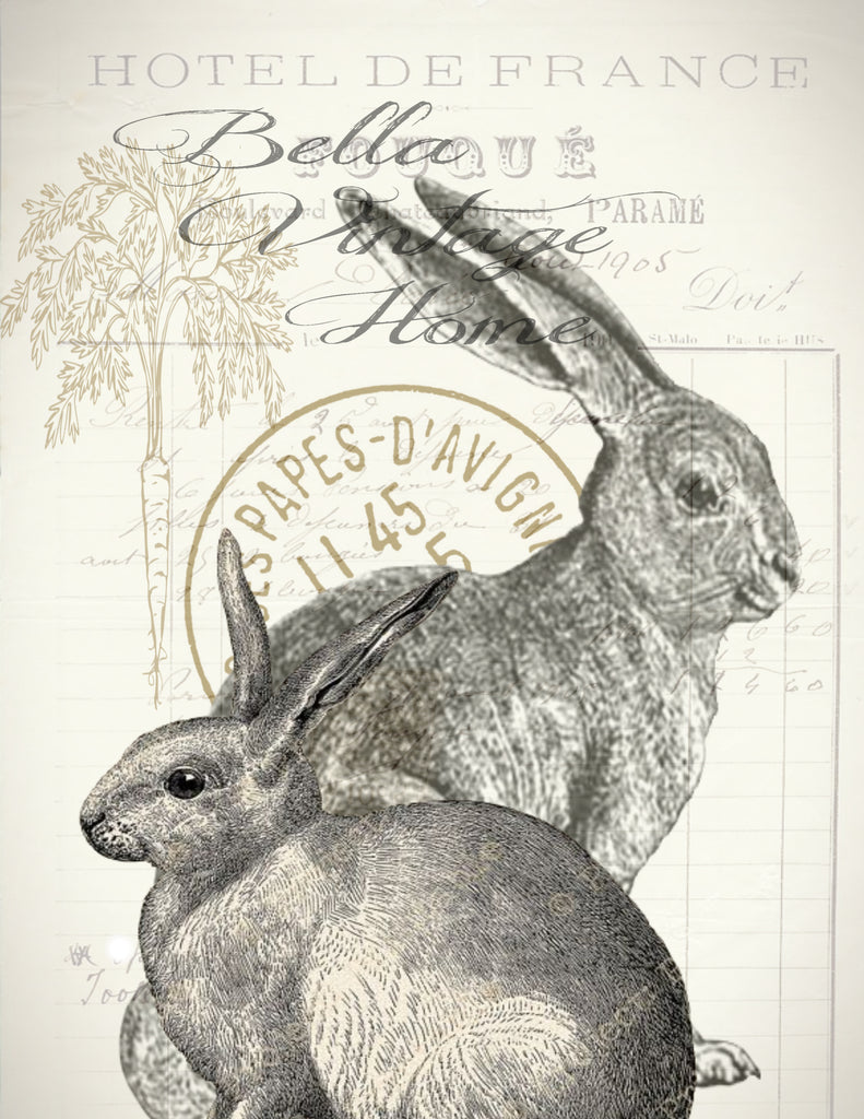 Black and White Rabbits Sitting Print, Pillow, Note Cards, Tea Towel, Digital Download - BELLAVINTAGEHOME