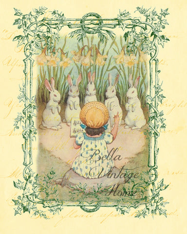 Bunny Choir Easter Print,  Pillow, Note Cards, Tea Towel, Digital Download - BELLAVINTAGEHOME