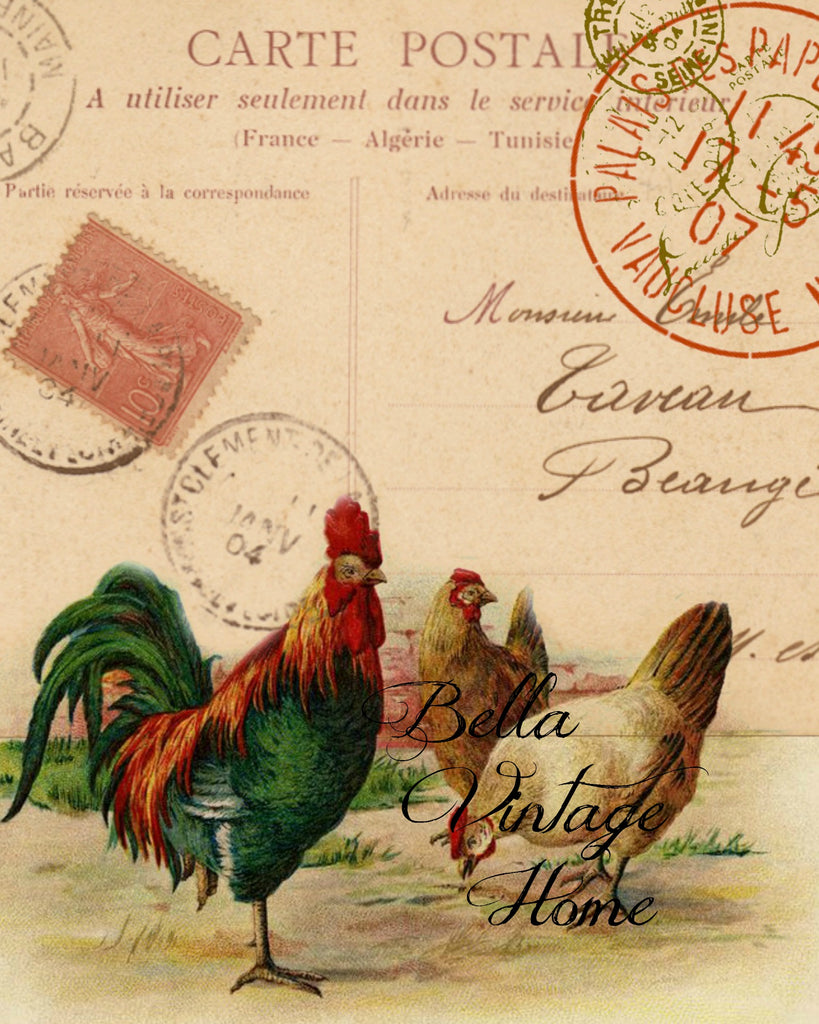 Animal Tea Towel Crate Postale Roosters - BELLAVINTAGEHOME