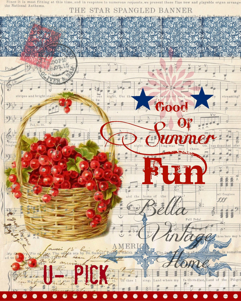 Botanical Summer Fun Print, Pillow, Note Cards, Tea Towel, Digital Download - BELLAVINTAGEHOME