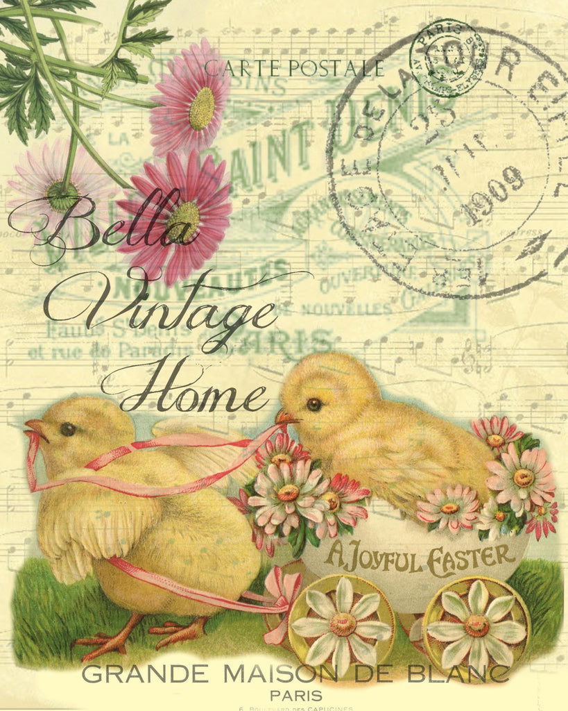 Chicks in Cart  Print, Pillow, Note Cards, Tea Towel, Digital Download - BELLAVINTAGEHOME