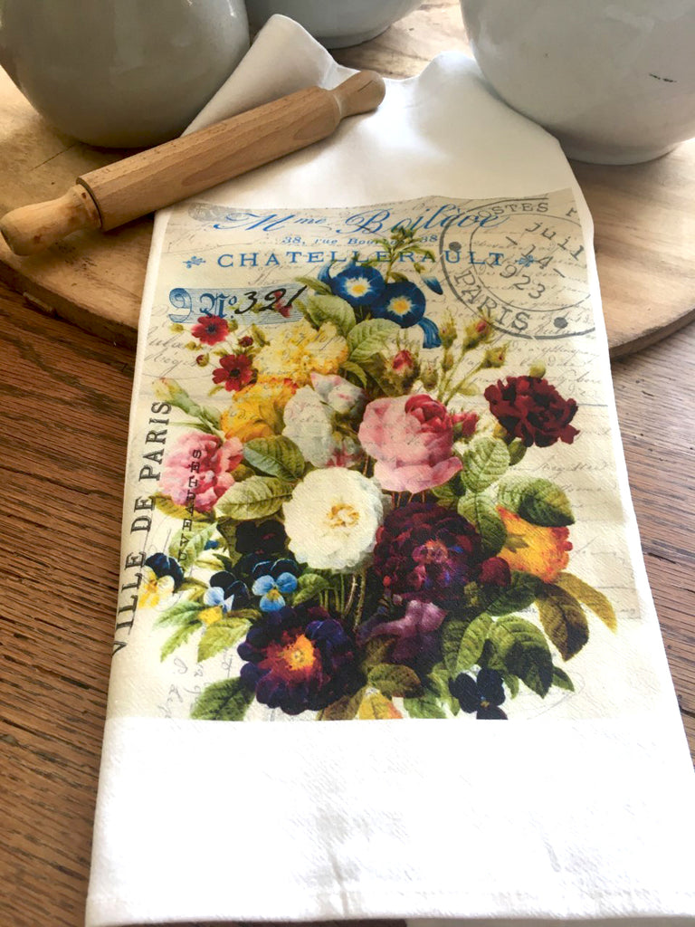 Floral Tea Towel French Floral Bouquet - BELLAVINTAGEHOME