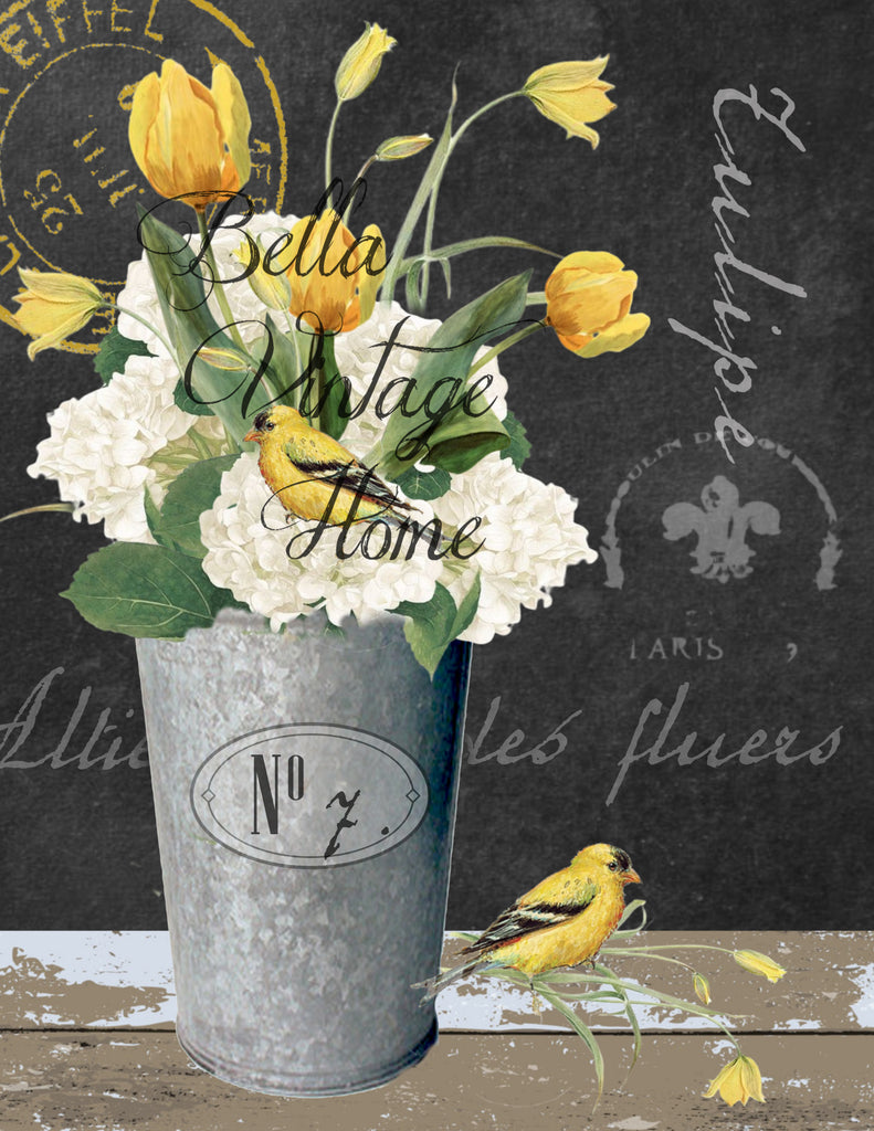 French Tulips Print, Pillow, Note Cards, Tea Towel, Digital Download - BELLAVINTAGEHOME