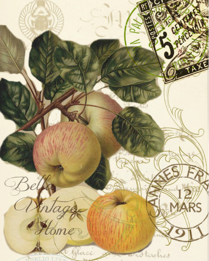 Botanical Golden Apple Print, Pillow, Note Cards, Tea Towel, Digital Download - BELLAVINTAGEHOME