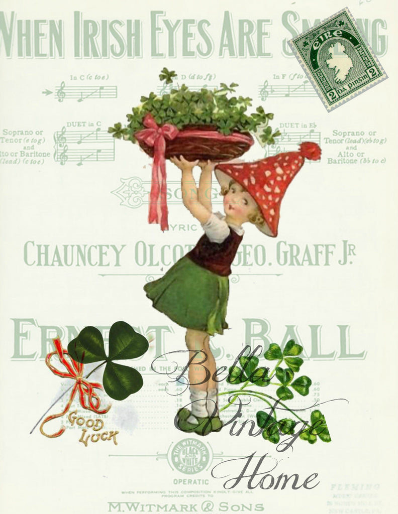 Good Luck Irish Tales Print, Pillow, Note Cards, Tea Towel, Digital Download - BELLAVINTAGEHOME