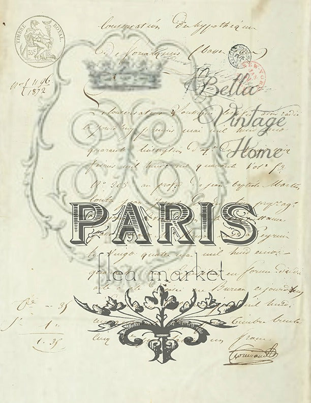 French Tea Towel Paris Flea Market - BELLAVINTAGEHOME