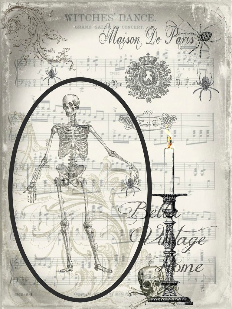 Gothic Skeleton Spider Dance Print, Pillow, Note Cards, Tea Towel, Digital Download - BELLAVINTAGEHOME