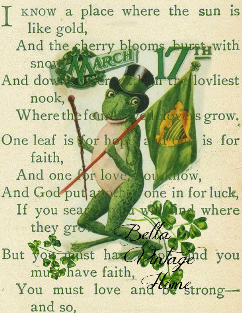 St Patty's Frog Print, Pillow, Note Cards, Tea Towel, Digital Download - BELLAVINTAGEHOME