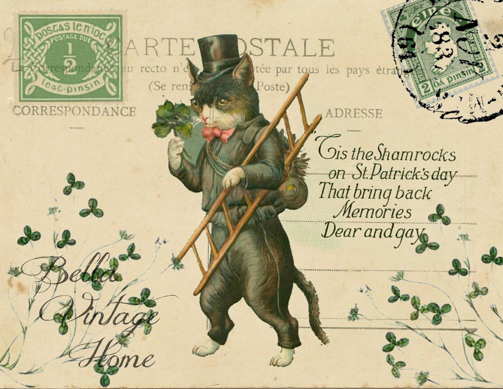 St Patty's Kitty Irish Tales Print, Pillow, Note Cards, Tea Towel, Digital Download - BELLAVINTAGEHOME