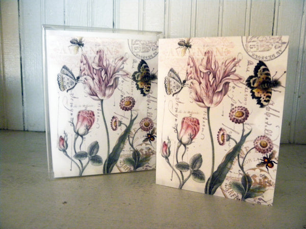 Tulips and  Butterflies Print,  Pillow, Note Cards, Tea Towel, Digital Download - BELLAVINTAGEHOME