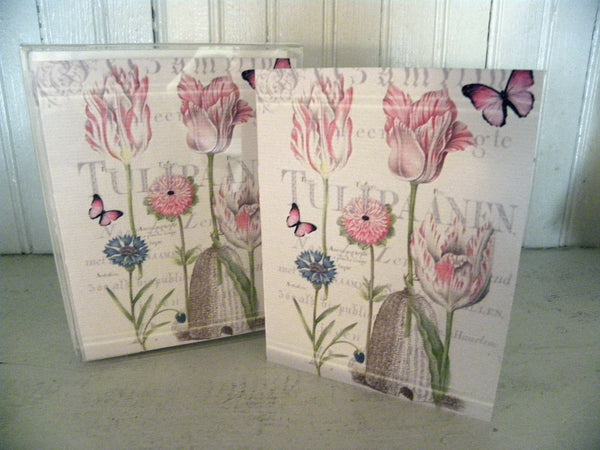 Botanical Pink Tulips Print, Pillow, Note Cards, Tea Towel, Digital Download - BELLAVINTAGEHOME