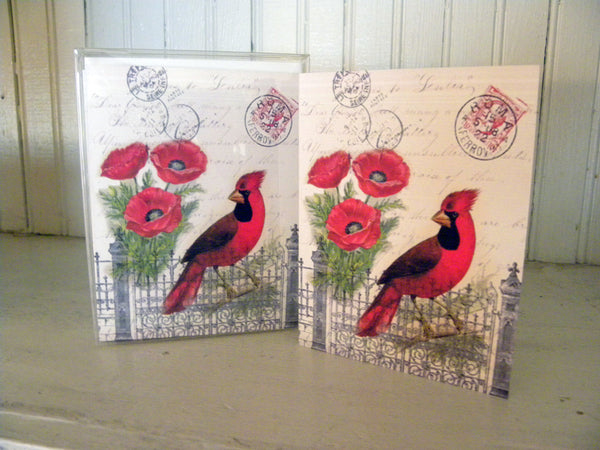 Botanical Cardinal Print, Pillow, Note Cards, Tea Towel, Digital Download - BELLAVINTAGEHOME