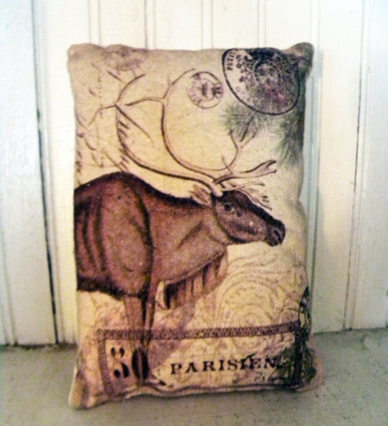 Vintage Art Collection Paper  Christmas Caribou Print,  Pillow, Note Cards, Tea Towel, Digital Download - BELLAVINTAGEHOME
