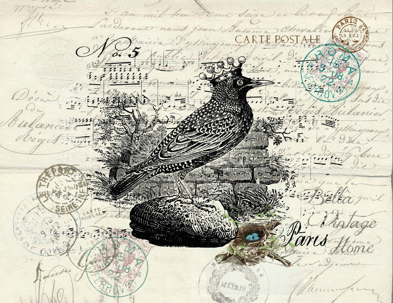 Paris Bird 1 Print, Pillow, Note Cards, Tea Towel, Digital Download - BELLAVINTAGEHOME