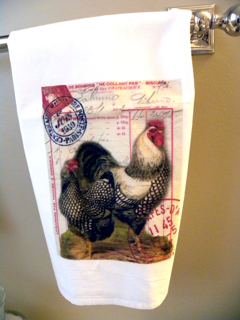 Animal  Tea  Towel  Black & White Roosters - BELLAVINTAGEHOME