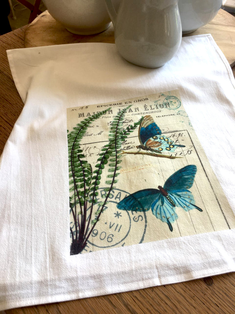 Insect Tea Towel Blue Butterfly - BELLAVINTAGEHOME