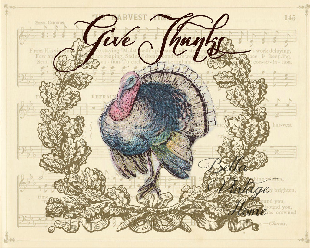Fall Tea Towel Give Thanks Turkey - BELLAVINTAGEHOME