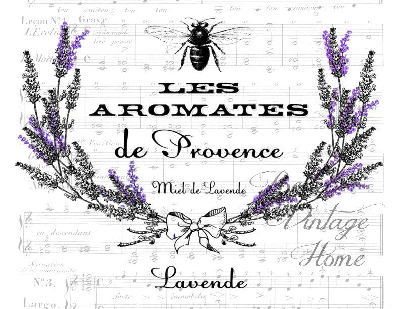 Botanical Lavender with Bee Print, Pillow, Note Cards, Tea Towel, Digital Download - BELLAVINTAGEHOME