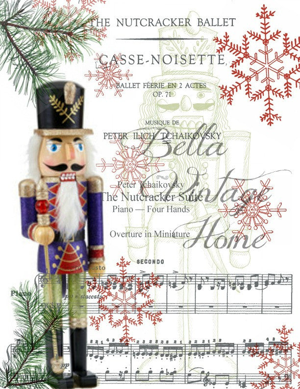 Vintage Art Collection Paper Christmas Nutcracker Print, Pillow, Note Cards, Tea Towel, Digital Download - BELLAVINTAGEHOME