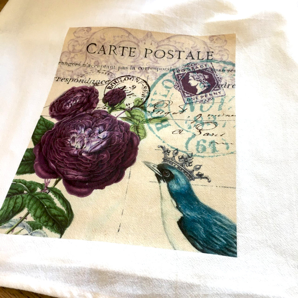 Floral Tea Towel Purple Roses - BELLAVINTAGEHOME