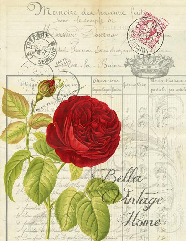 Botanical Red Rose Print, Pillow, Note Cards, Tea Towel, Digital Download - BELLAVINTAGEHOME