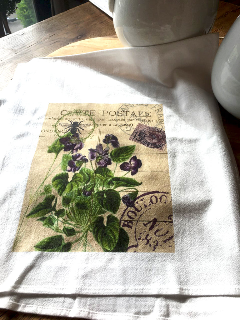 Floral Tea Towel Violet - BELLAVINTAGEHOME