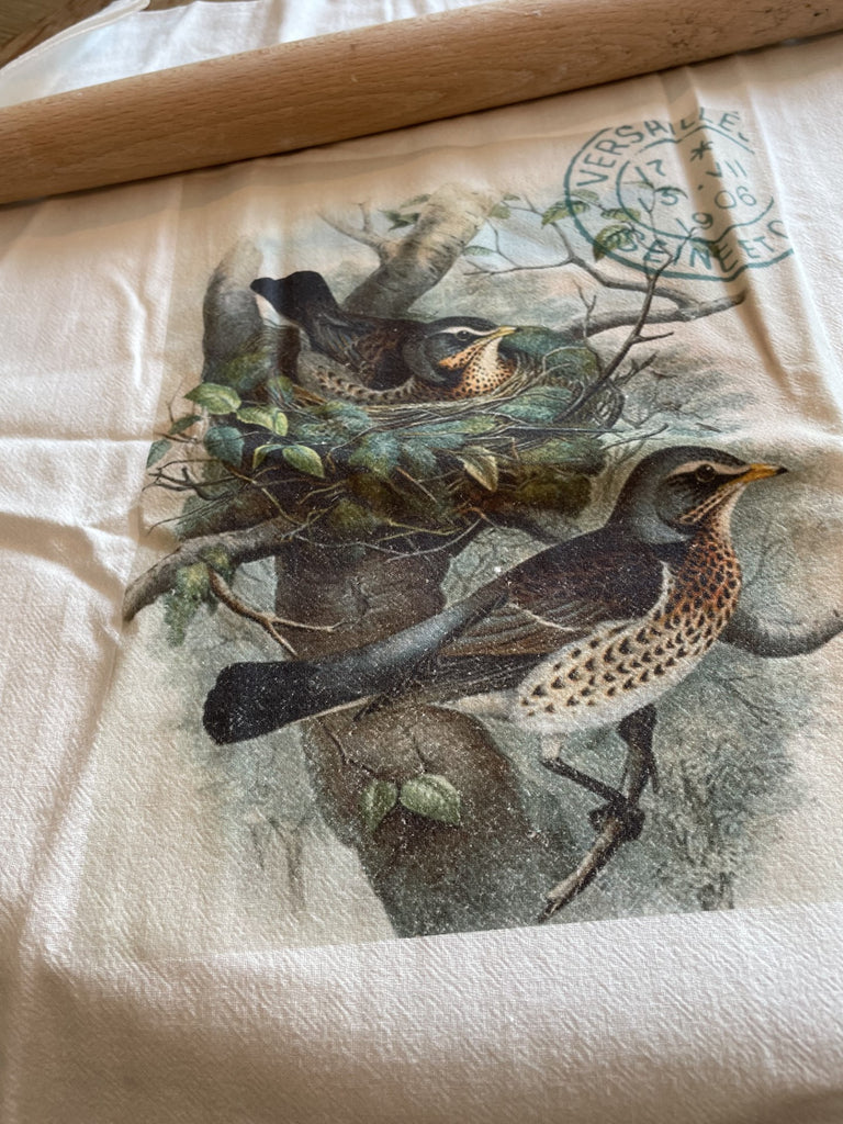 Tea Towel-  Two Birds in Nest - BELLAVINTAGEHOME