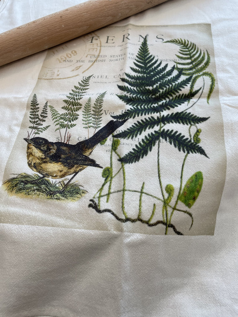Tea Towel- Bird and Fern - BELLAVINTAGEHOME