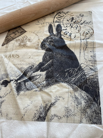 Tea Towel-  Sitting Rabbits - BELLAVINTAGEHOME
