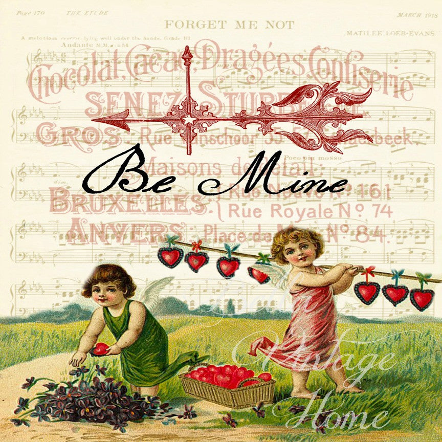 Valentine-Be Mine Print , Pillow, Note Cards, Tea Towel, Digital Download