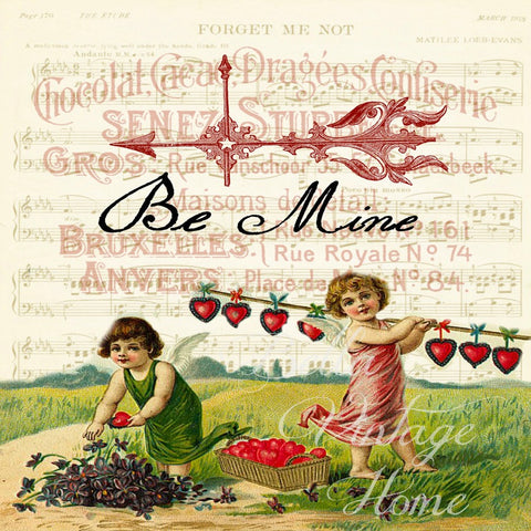 Valentine-Be Mine Print , Pillow, Note Cards, Tea Towel, Digital Download - BELLAVINTAGEHOME