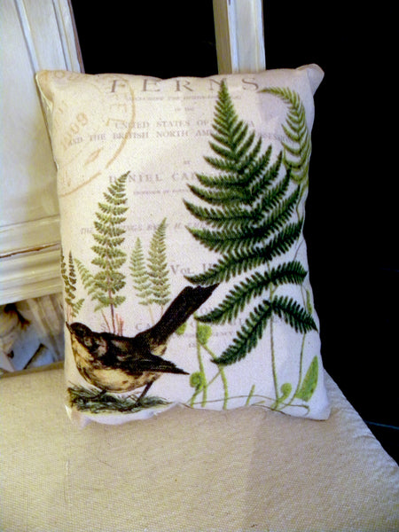 Bird and Fern  Print,  Pillow, Note Cards, Tea Towels, Digital Download - BELLAVINTAGEHOME
