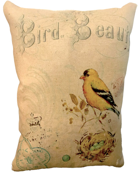 Botanical Bird Beauty Yellow Finch Print, Pillow,Note Cards, Tea Towel, Digital Download - BELLAVINTAGEHOME