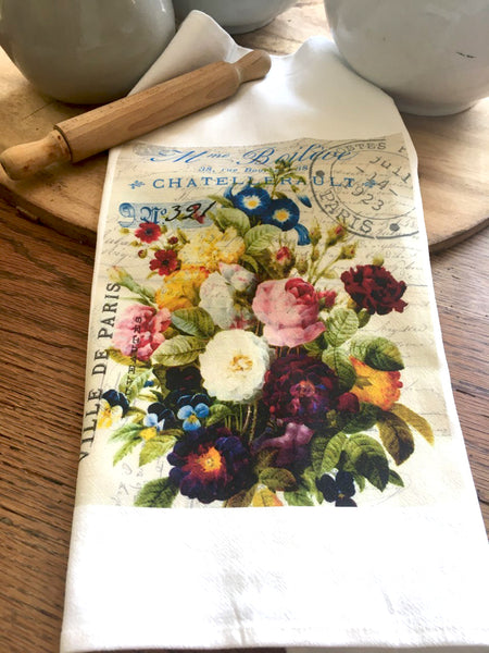 Botanical French Floral Bouquet Print, Pillow, Note Cards, Tea Towel, Digital Download - BELLAVINTAGEHOME
