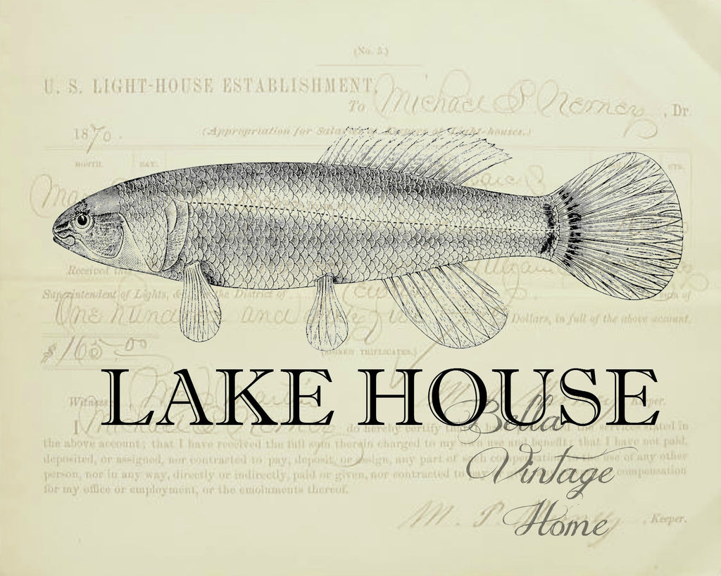 Lake House Print,  Pillow, Note Cards, Tea Towel, Digital Download - BELLAVINTAGEHOME