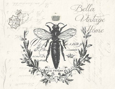 Botanical French Bee Print,  Pillow, Note Cards,  Tea Towel, Digital Download - BELLAVINTAGEHOME