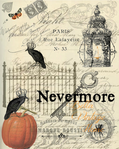 Nevermore Print,  Pillow, Note Cards, Tea Towel, Digital Download - BELLAVINTAGEHOME