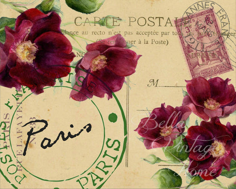 Botanical Paris Roses Print, Pillow, Note Cards, Tea Towel, Digital Download - BELLAVINTAGEHOME