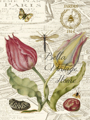 Botanical Paris Tulips Print, Pillow, Note Cards, Tea Towel, Digital Download - BELLAVINTAGEHOME