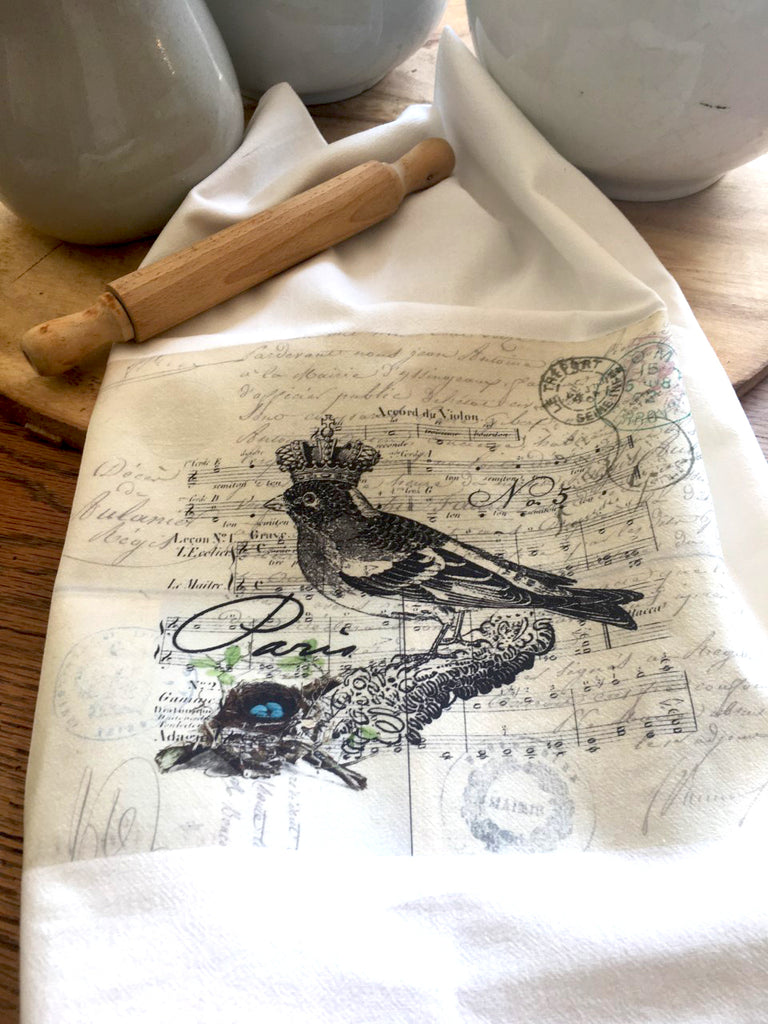 Bird Tea Towel Paris Bird 2 - BELLAVINTAGEHOME
