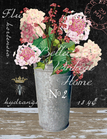 Pink Hydrangea's Print, Pillow, Note Cards, Tea Towel, Digital Download - BELLAVINTAGEHOME