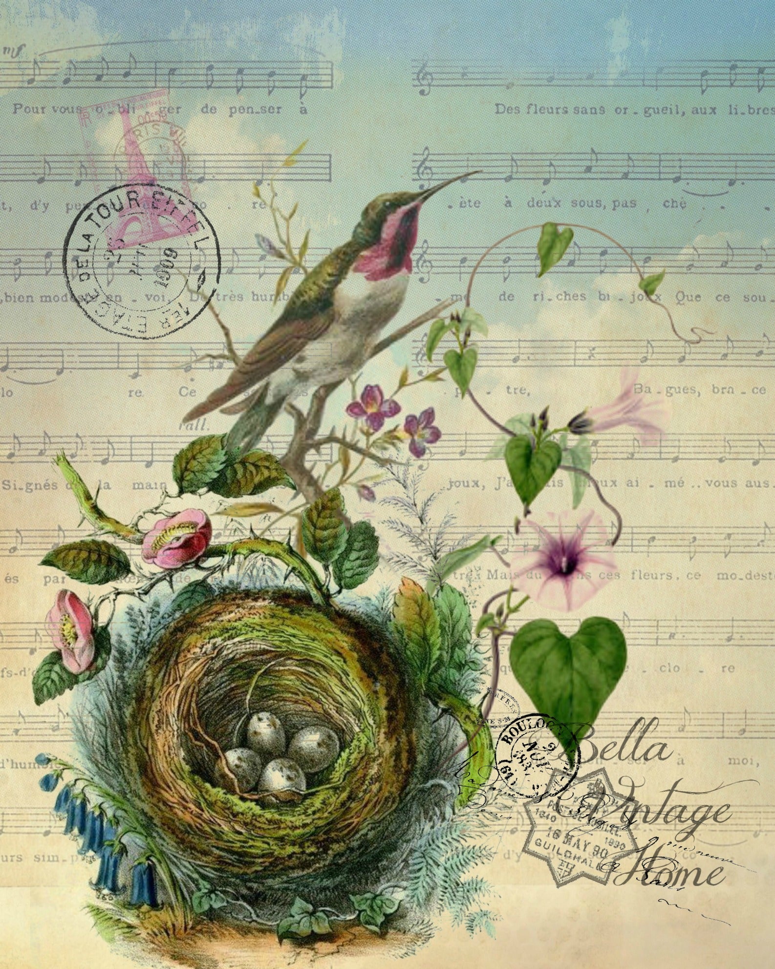 Bird Tea Towel Purple Hummingbird