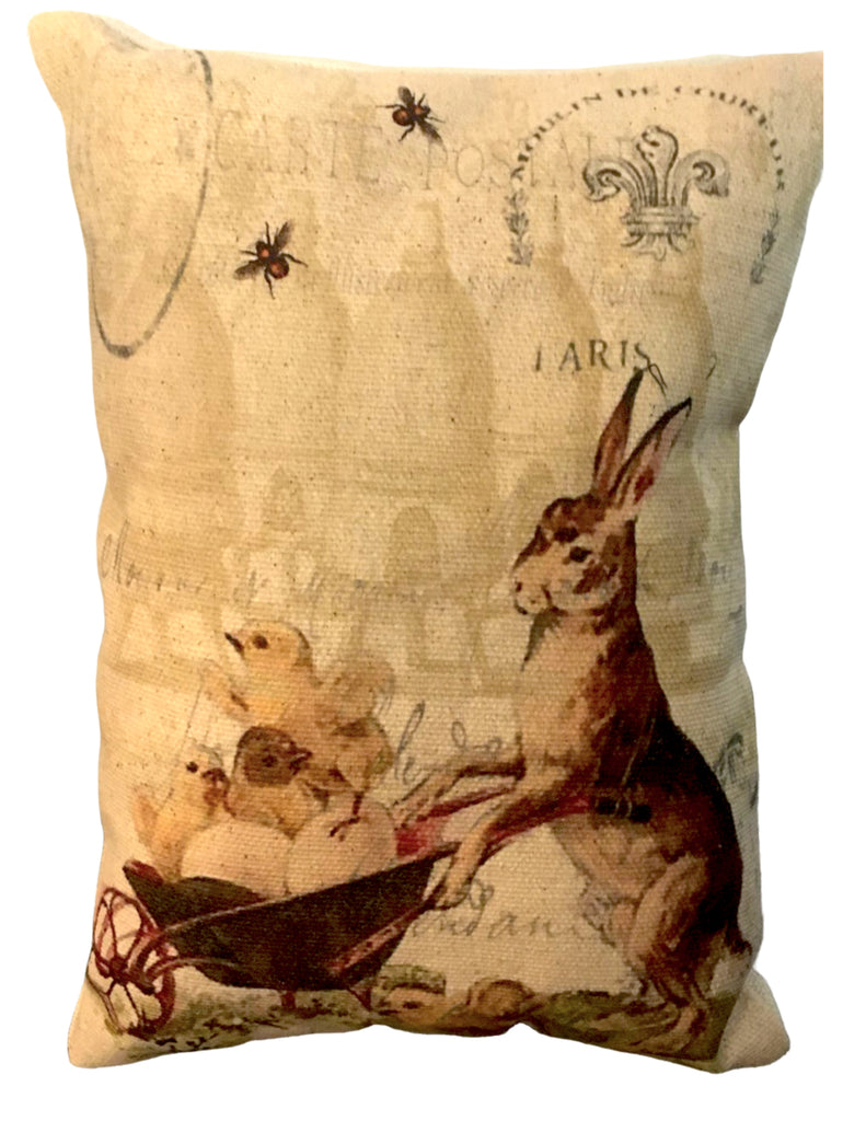 Rabbit with Wheel barrel Accent Pillow - BELLAVINTAGEHOME