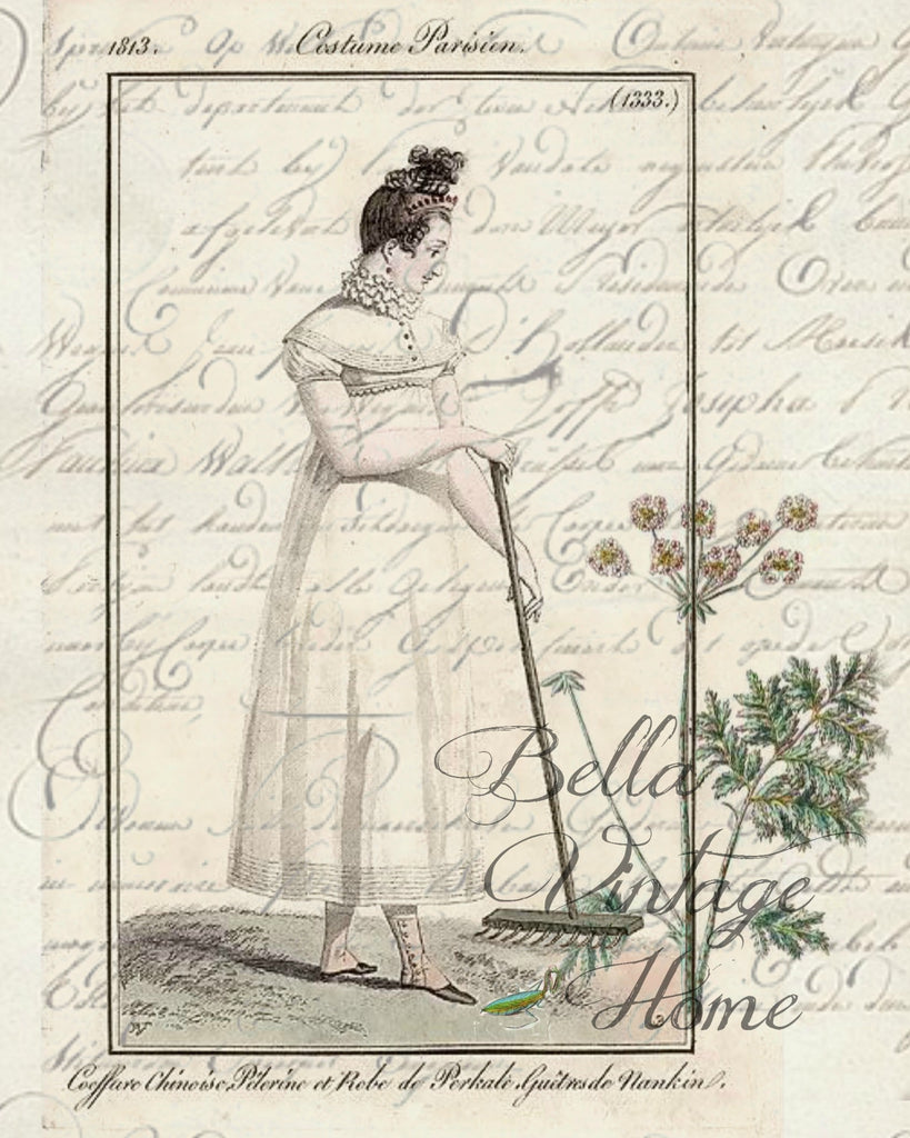 Botanical Garden Girl 3 Print, Pillow, Note Cards, Tea Towel, Digital Download - BELLAVINTAGEHOME
