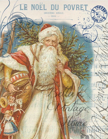 Vintage Art Collection Paper  Christmas Red Father Christmas  Print,  Pillow, Note Cards, Tea Towel, Digital Download - BELLAVINTAGEHOME