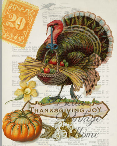 Thanksgiving Turkey Print,  Pillow, Note Cards, Tea Towel, Digital Download - BELLAVINTAGEHOME