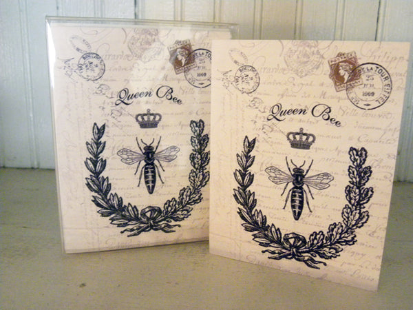 Botanical Queen Bee Print,  Pillow, Note Cards, Tea Towel, Digital Download - BELLAVINTAGEHOME
