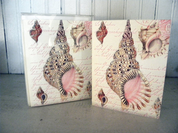 Pink Conch  Shell Print,  Pillow, Note Cards, Tea Towel, Digital Download - BELLAVINTAGEHOME